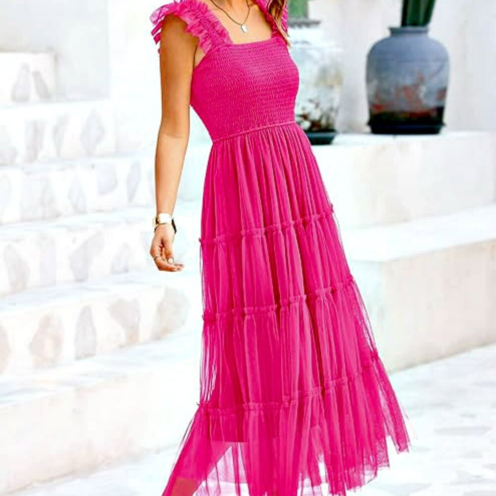 NEW!! PRETTY GARDEN SMOCKED TULLE SUNDRESS SZ M - Picture 4 of 5